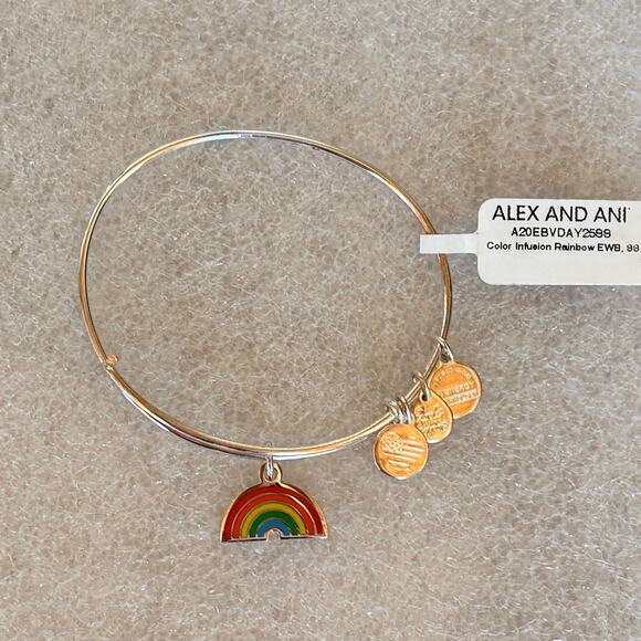 New NWT Alex and Ani Color Infusion Rainbow Bracelet Silver Tone - Picture 5 of 5